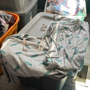 Soft Heather Gray Lounge Pants with Mint Leaf Pattern